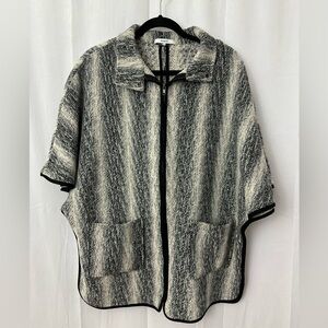 Ro & De Gray Striped Wool Blend Zip Up Poncho Womens Size Large